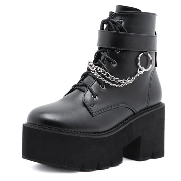 New Large-Size Chain Thick-Soled Waterproof Table Women's Shoes Thick High Heel Short Boots High Quality Shoes
